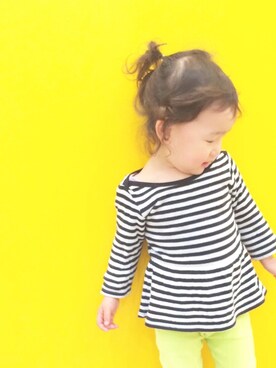 「ボーダーヘプラム（Tシャツ/カットソー、ブラック系）」を使った、memyさん（レディース・165cm）の春コーディネート