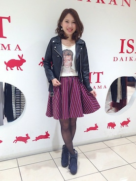 「ウエストイン」｜「アイテム（ライダースジャケット）」を使った、saki さん（レディース・162cm）の秋コーディネート