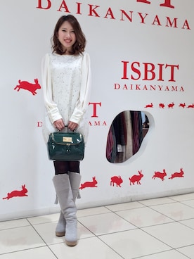 「パールアクセ」｜「アイテム（ブーツ）」を使った、saki さん（レディース・162cm）の冬コーディネート