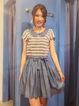 「ストライプ」｜「アイテム（アナログ腕時計）」を使った、saki さん（レディース・162cm）の夏コーディネート