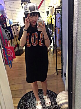 「mellow planetのアイテム（キャップ、ホワイト系）」を使った、lulu tseさん（レディース・165cm）の夏コーディネート