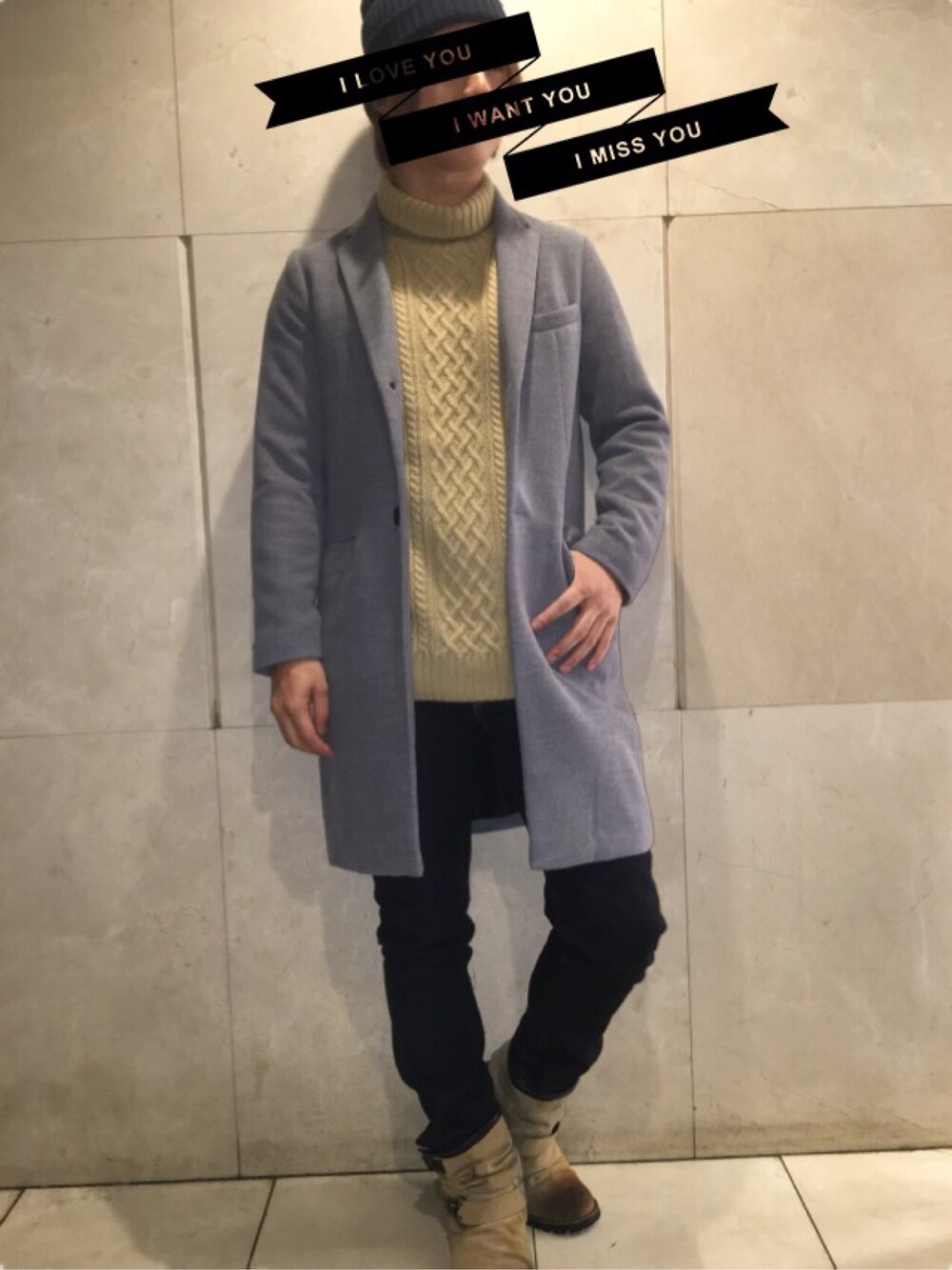 「WEGOのアイテム（ニット/セーター、ベージュ系）」を使った、RYUさん（メンズ・175cm）の冬コーディネートの1枚目の写真