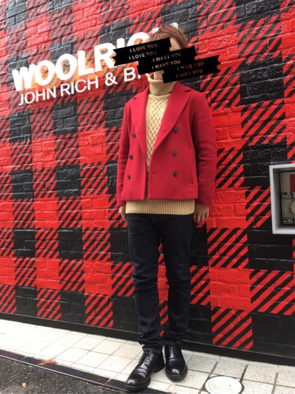 「Calvin Kleinのアイテム（ピーコート、レッド系）」を使った、RYUさん（メンズ・175cm）の冬コーディネートの1枚目の写真