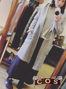 「ロングカーディガン」｜cosさん（レディース・157cm）の冬コーディネート