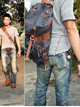 「PRPS（ピーアールピーエス）のアイテム（パンツ）」を使った、林雨辰さん（メンズ・176cm）の春コーディネート