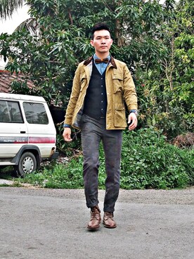 「Anachronorm（アナクロノーム）のアイテム（その他アウター）」を使った、林雨辰さん（メンズ・176cm）の春コーディネート
