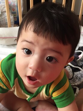 「アイテム（ママ＆ベビー、グリーン系）」を使った、s0113rさん（キッズ・70cm）の秋コーディネート