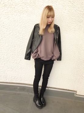 「PUNYUS（プニュズ）のアイテム（ライダースジャケット）」を使った、PUNYUS  さん（レディース・165cm）の秋コーディネート