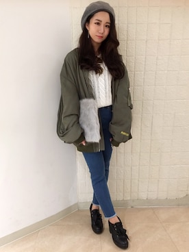 「PUNYUS（プニュズ）のアイテム（MA-1）」を使った、PUNYUS  さん（レディース・165cm）の秋コーディネート