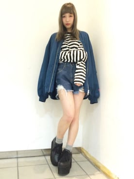 「PUNYUS（プニュズ）のアイテム（MA-1）」を使った、PUNYUS  さん（レディース・165cm）の秋コーディネート