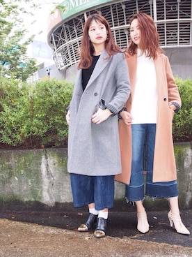 「MURUA（ムルーア）のアイテム（チェスターコート）」を使った、MURUAさん（レディース・160cm）の秋コーディネート