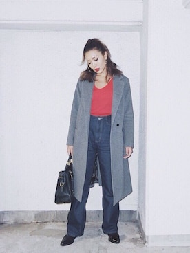 「MURUA（ムルーア）のアイテム（チェスターコート）」を使った、MURUAさん（レディース・163cm）の秋コーディネート