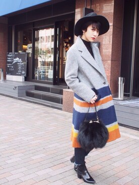 「MURUA（ムルーア）のアイテム（チェスターコート）」を使った、MURUAさん（レディース・163cm）の秋コーディネート