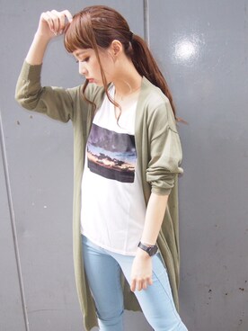 「MURUA（ムルーア）のアイテム（カーディガン/ボレロ）」を使った、MURUAさん（レディース・159cm）の春コーディネート