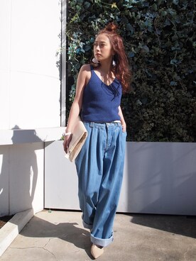 「アイテム（タンクトップ、ブルー系）」を使った、MURUAさん（レディース・152cm）の夏コーディネート