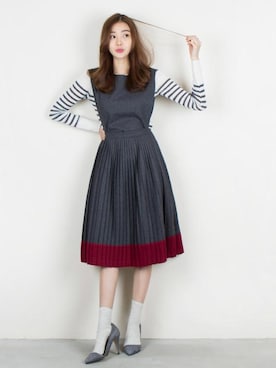 「ボーダーニット」｜「アイテム（ワンピース/ドレス）」を使った、VONBRAUNさん（レディース・167cm）の冬コーディネート