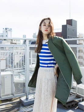 「ボーダーニット」｜「アイテム（Tシャツ/カットソー）」を使った、VONBRAUNさん（レディース・167cm）の春コーディネート