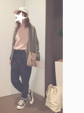 「one after another NICE CLAUP（ワンアフターアナザーナイスクラップ）のアイテム（キャップ）」を使った、だーやま。さん（レディース・156cm）の春コーディネート