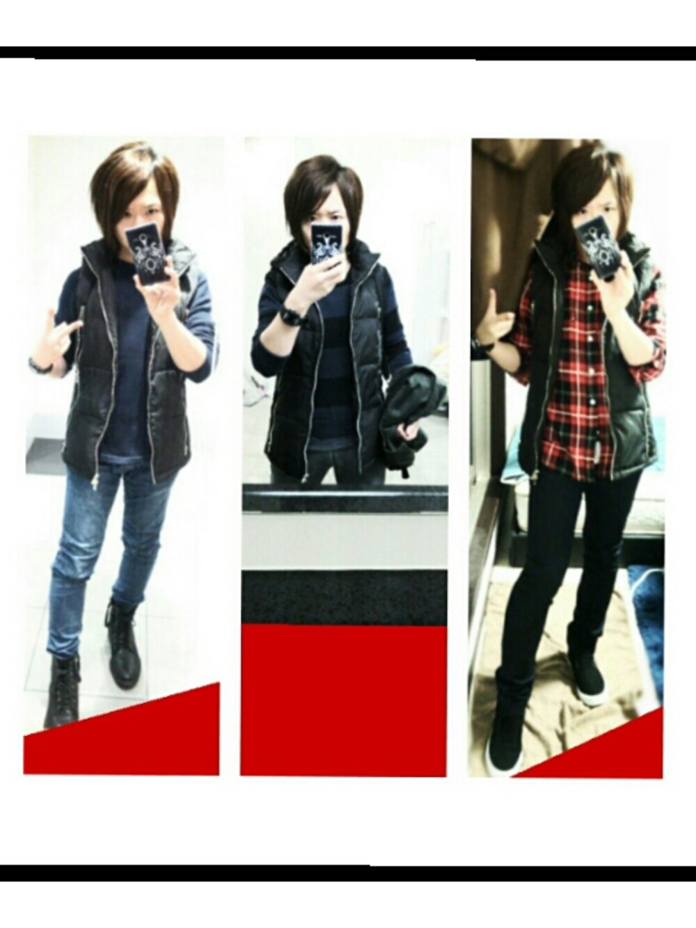 ブラック系のダウンベスト、その他のアナログ腕時計、その他のその他を着用したメンズの冬コーディネートの1枚目の写真