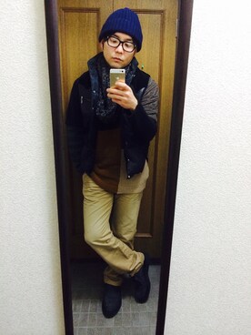 「glamb（グラム）のアイテム（チノパンツ）」を使った、Ryo Nitodaさん（メンズ・168cm）の冬コーディネート