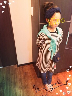 「GAP（ギャップ）のアイテム（カーディガン/ボレロ、グリーン系）」を使った、Tomonori Tobitaさん（キッズ）の秋コーディネート