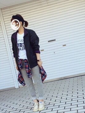 「スウエットパンツ」｜「アイテム（アナログ腕時計）」を使った、でんでん虫子さん（レディース・150cm）の春コーディネート
