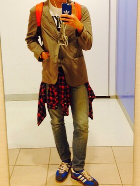 「アイテム（ナイロンジャケット、シルバー系）」を使った、ko-さん（メンズ・170cm）の秋コーディネート