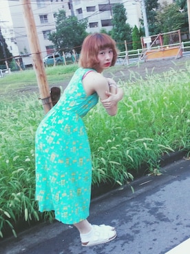 「緑」｜「アイテム（サンダル）」を使った、ちょこびさん（レディース・154cm）の夏コーディネート