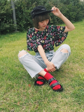 「ダサい」｜「アイテム（レッグウェア）」を使った、ちょこびさん（レディース・154cm）の夏コーディネート