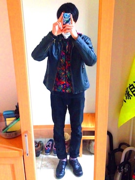 「united arrows」｜「アイテム（ライダースジャケット）」を使った、ますさん（メンズ・177cm）の冬コーディネート