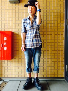 「ジャパンブルー」｜「アイテム（アナログ腕時計）」を使った、黒烏龍さん（メンズ・161cm）の夏コーディネート