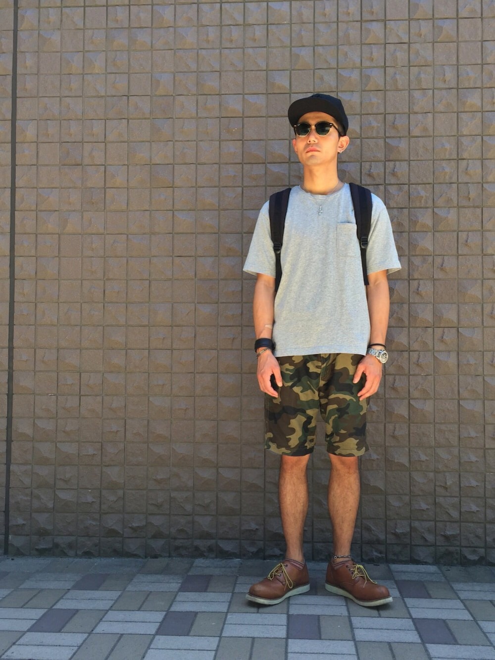 迷彩 ショートパンツ コーデ 迷彩柄ハーフパンツコーデ 大人のメンズの