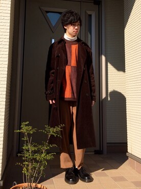 「茶色」｜「アイテム（トレンチコート）」を使った、Sさん（メンズ・173cm）の冬コーディネート