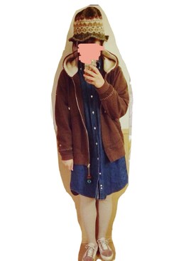 「デニムワンピース」｜「アイテム（チュニック）」を使った、さかなさん（レディース・156cm）の冬コーディネート