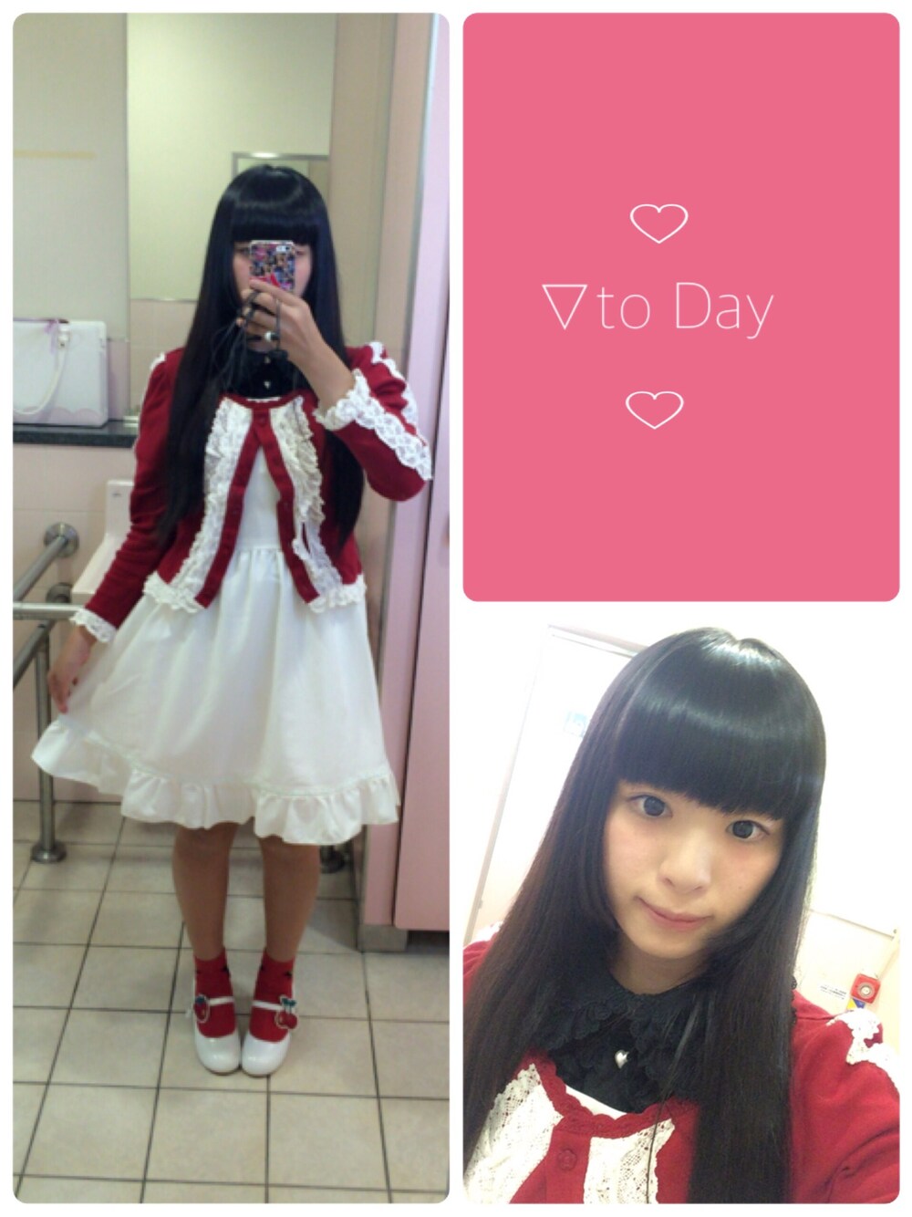 「Angelic Pretty、BABY, THE STARS SHINE BRIGHT、夢展望、赤、白、黒髪、パッツン前髪」｜「夢展望のアイテム（ワンピース、ホワイト系）」を使った、闇の魔法微少女さん（レディース・150cm）の秋コーディネートの1枚目の写真