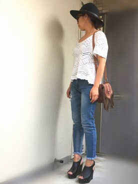 「SHEL’TTER（シェルター）のアイテム（帽子）」を使った、キーナさん（レディース・153cm）の夏コーディネート