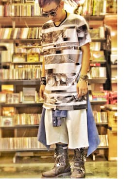 「PHENOMENON（フェノメノン）のアイテム」を使った、DJ Mykal a.k.a.林哲儀さん（メンズ・174cm）の夏コーディネート