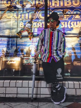 「PROVIDERのアイテム」を使った、DJ Mykal a.k.a.林哲儀さん（メンズ・174cm）の夏コーディネート