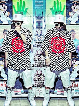 「DEMARCOLAB（デマルコラブ）のアイテム（帽子）」を使った、DJ Mykal a.k.a.林哲儀さん（メンズ・174cm）の秋コーディネート