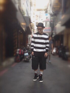 「REMIX（リミックス）のアイテム」を使った、DJ Mykal a.k.a.林哲儀さん（メンズ・174cm）の秋コーディネート