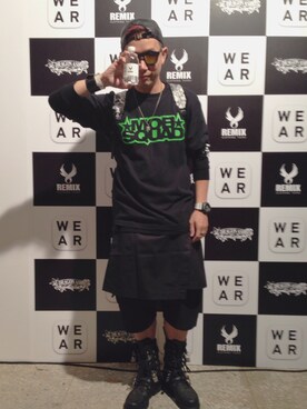 「REMIX（リミックス）のアイテム（帽子）」を使った、DJ Mykal a.k.a.林哲儀さん（メンズ・174cm）の秋コーディネート