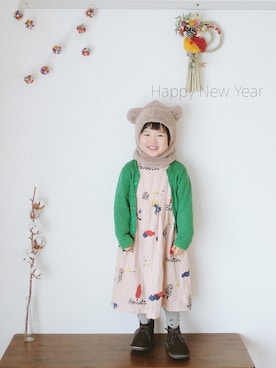 「bobochoses」｜「アイテム（ワンピース/ドレス）」を使った、𝑀𝐼𝑁さん（キッズ・90cm）の冬コーディネート