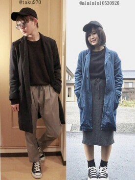 「コラボ」｜「アイテム（チェスターコート）」を使った、misakiさん（レディース・156cm）の秋コーディネート