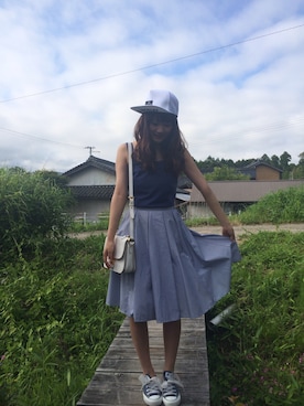 「RD（ルージュ ディアマン）のアイテム（サロペット/オーバーオール）」を使った、浜田翔子さん（レディース・157cm）の夏コーディネート