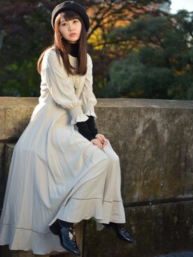 「DURAS（デュラス）のアイテム（帽子）」を使った、浜田翔子さん（レディース・157cm）の秋コーディネート