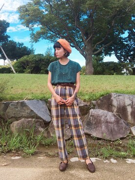 「VINTAGE（ヴィンテージ）のアイテム（モカシン/デッキシューズ）」を使った、▼ucaさん（レディース・158cm）の秋コーディネート