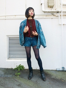 「アイテム（タイツ/ストッキング、ブルー系）」を使った、▼ucaさん（レディース・158cm）の秋コーディネート