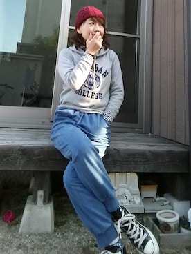 「着まわしコーデ」｜「アイテム（つなぎ/オールインワン）」を使った、tomo☺さん（レディース・160cm）の冬コーディネート