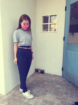 「アイテム（スラックス）」を使った、saki.さん（レディース・155cm）の夏コーディネート