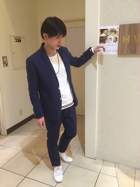 「HVC（エイチブイシー）のアイテム（スウェット）」を使った、HVC大津一里山店さん（メンズ・175cm）の春コーディネート